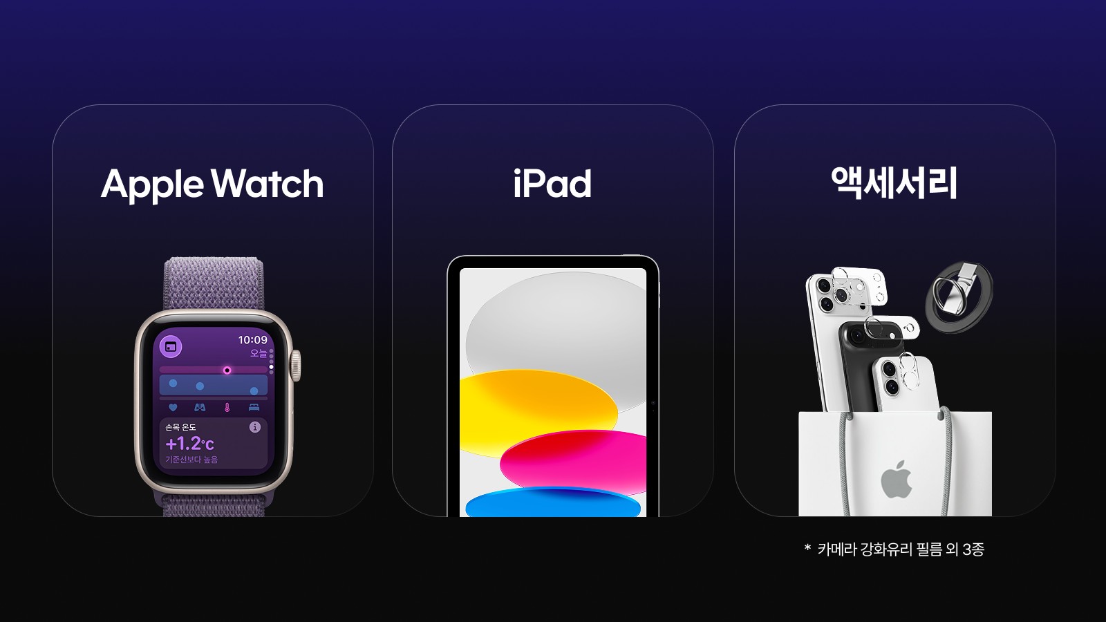 iPhone과 함께 사용하는 Apple Watch·iPad·AirPods 라인업 안내 이미지